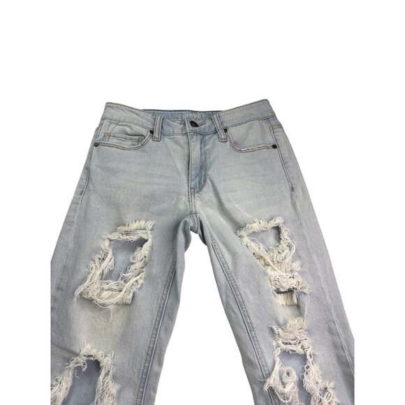 Empyre Easton Boyfriend Distressed Destroyed Ripped Light Wash Denim Jeans 0 - Picture 2 of 7